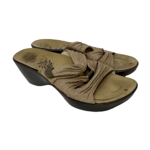Abeo Womens Darci Slide Sandals Beige Canvas Adjustable Wedge Heels Slip On 8 - Picture 1 of 8